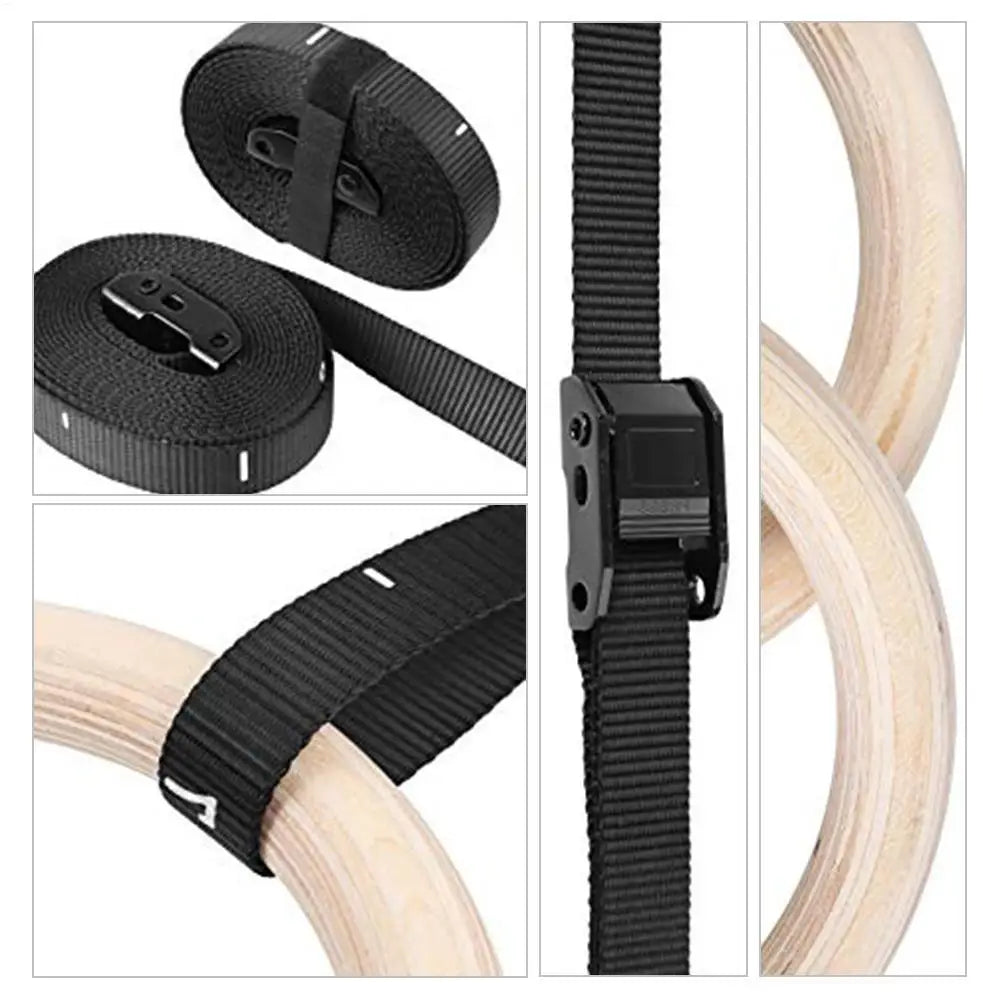Premium Wooden Gymnastic Rings with Adjustable Straps